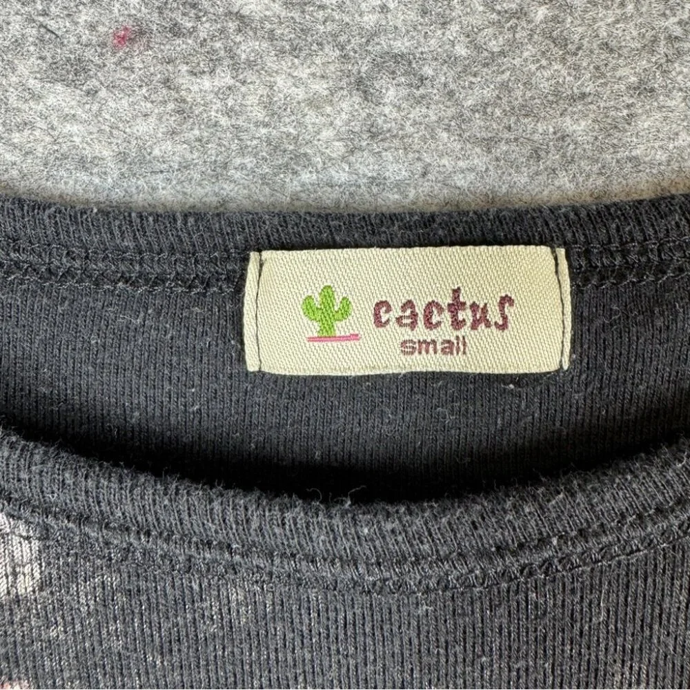 Cactus Y2K Small Celebrate Graphic Tee Black Art Print Long Sleeve Top Festival - Picture 6 of 13